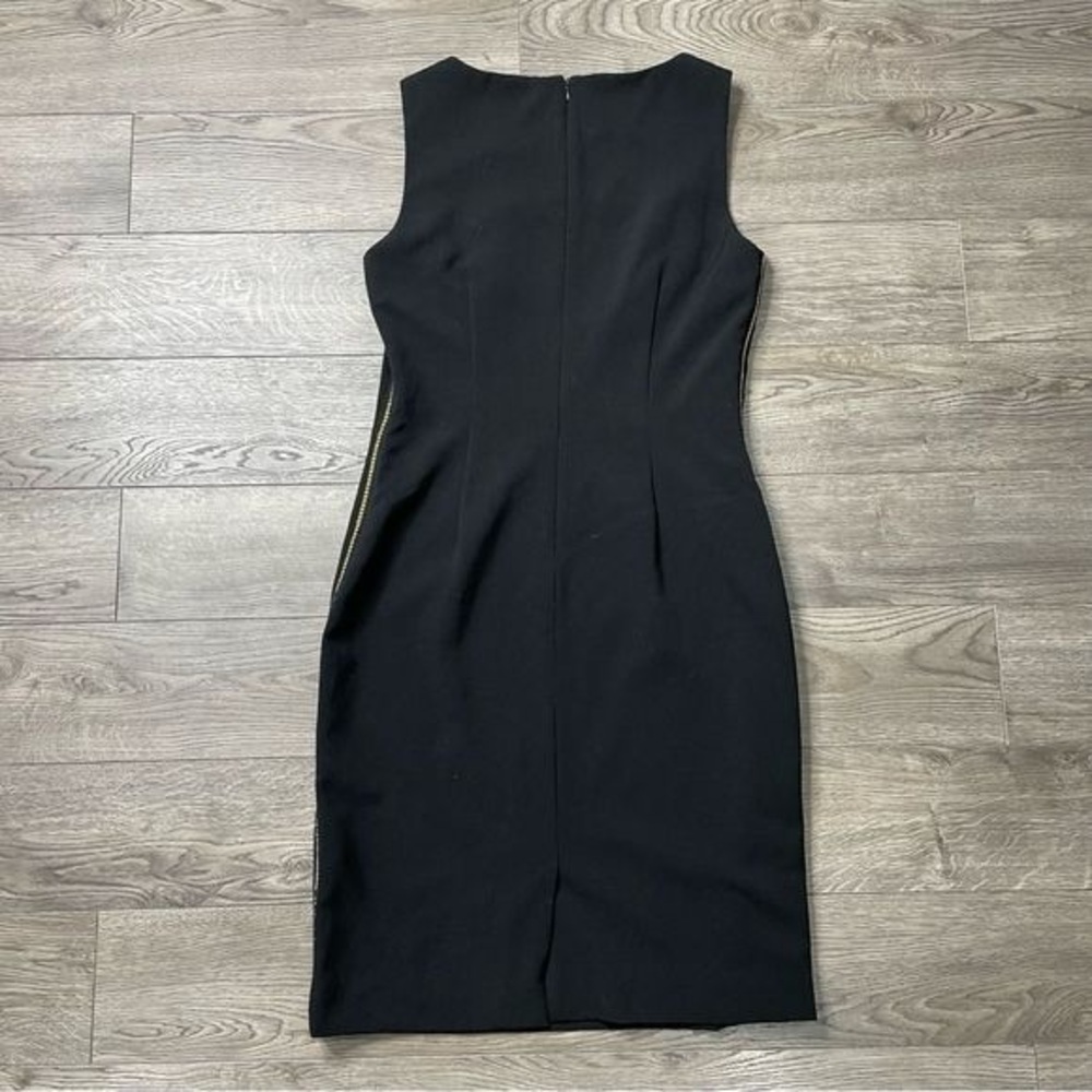 Calvin Klein Black Sheath Dress Cocktail Gold Chain Detail On Sides Size 6